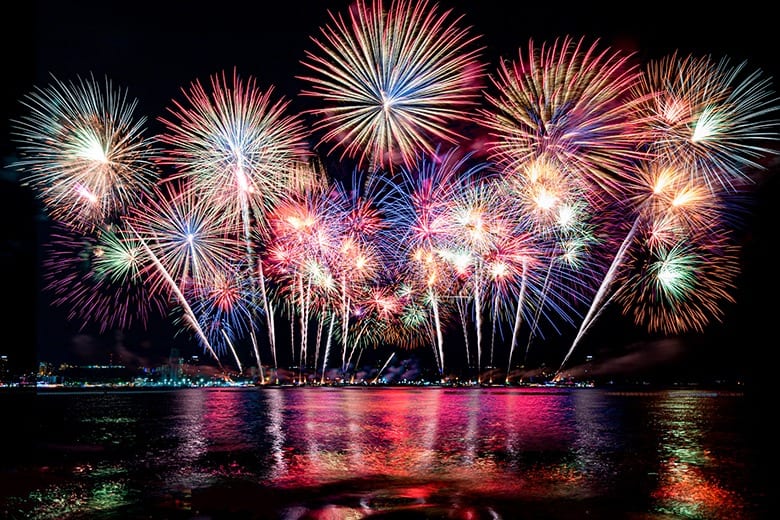 fireworks over lake